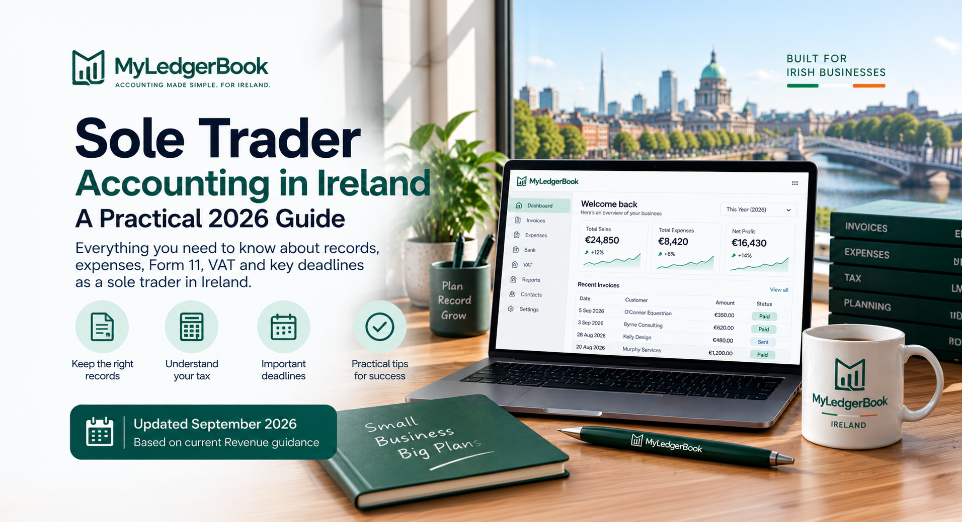 Sole trader accounting in Ireland 2026 guide covering bookkeeping, expenses, Form 11, VAT and tax deadlines