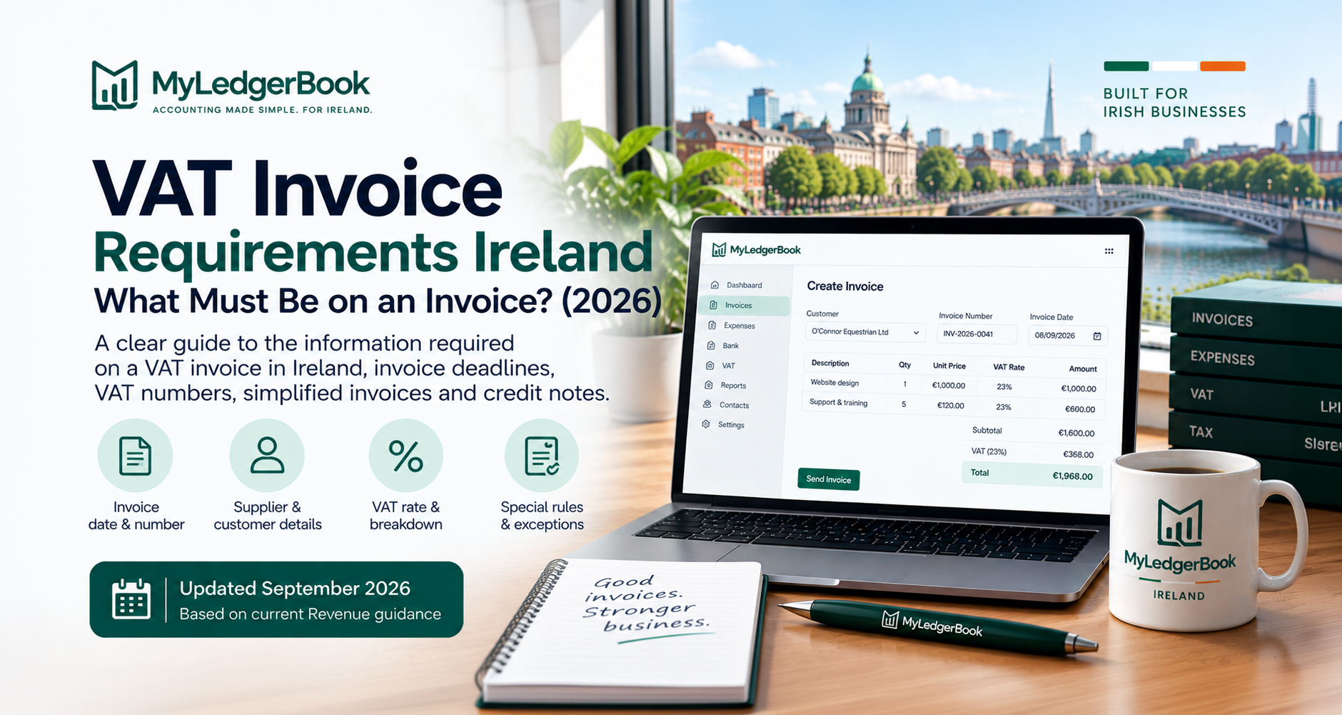VAT invoice requirements in Ireland for 2026 showing the information Irish businesses need to include on a VAT invoice
