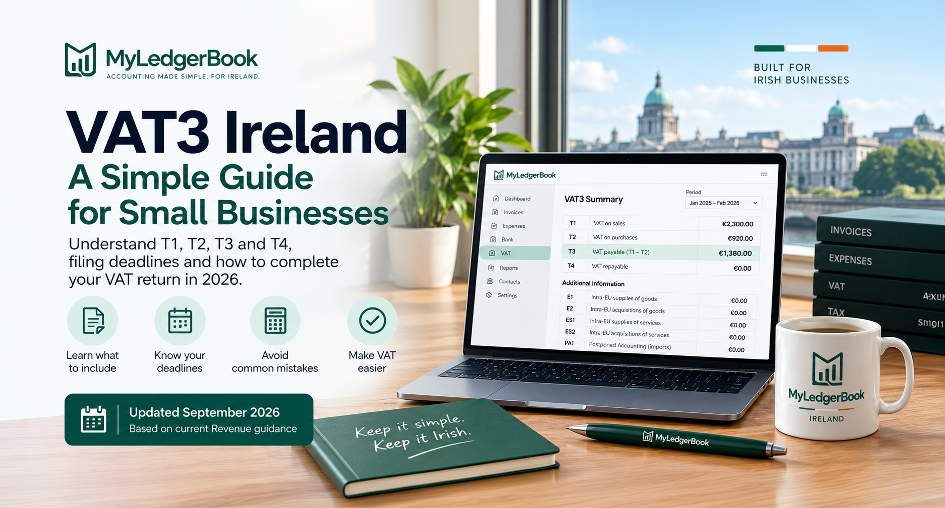 VAT3 Ireland 2026 guide for small businesses explaining T1, T2, T3 and T4 VAT figures
